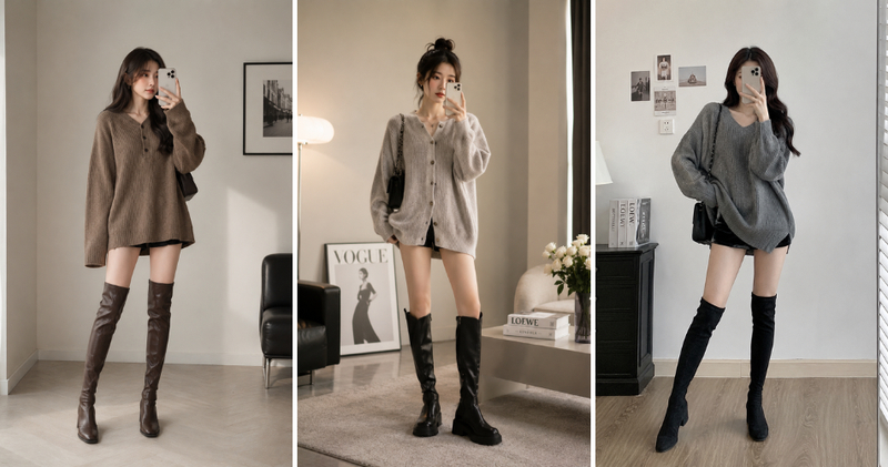 Áo len oversize kết hợp cùng quần short ngắn mang lại vẻ ngoài vừa trẻ trung, cá tính lại vô cùng quyến rũ.