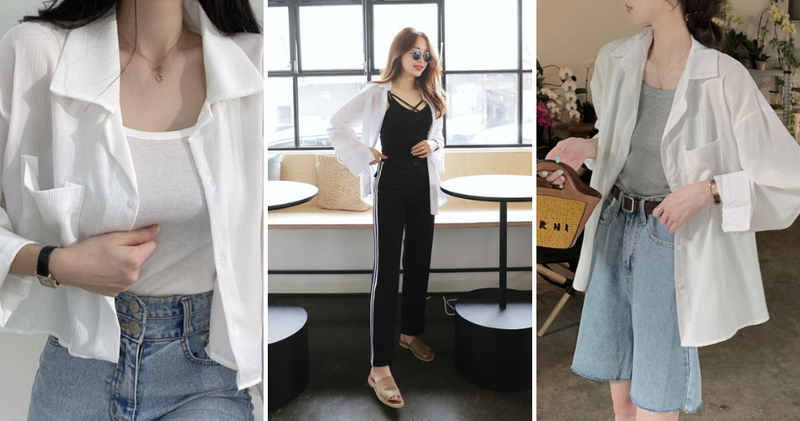 Hãy diện bên trong một chiếc áo hai dây mảnh, sau đó khoác hờ chiếc sơ mi trắng bên ngoài.