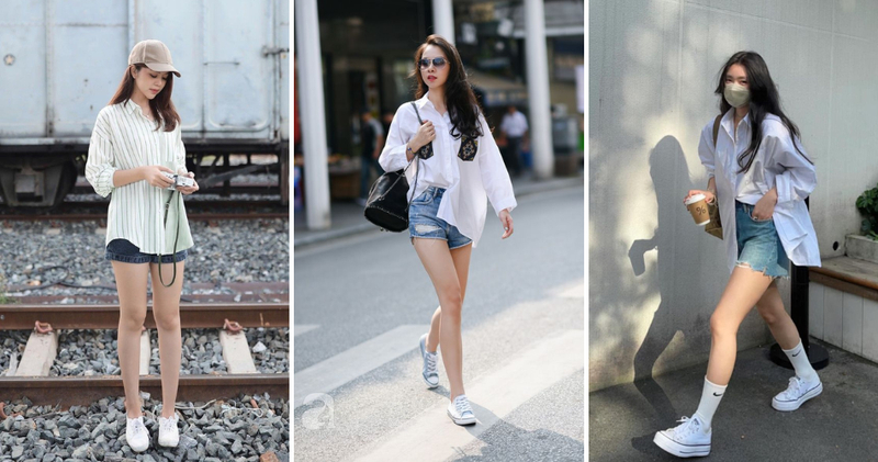 Vào những ngày hè oi ả, mốt "giấu quần" với combo áo sơ mi form rộng mix short jeans là lựa chọn số một.