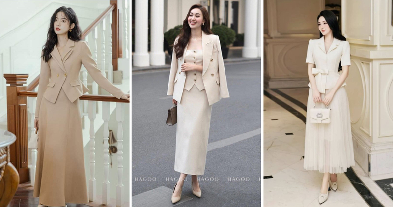 Phối theo set vest (ton sur ton) đồng bộ, chuẩn thanh lịch.