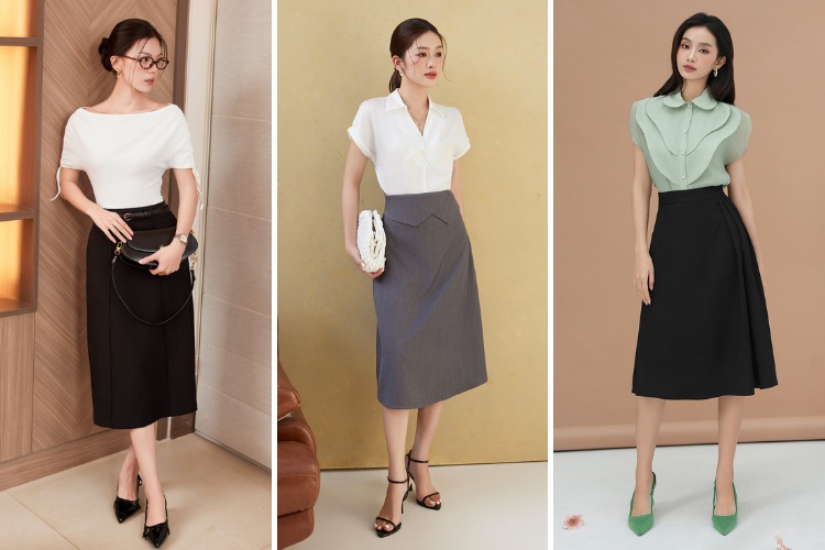 Chân váy chữ A giúp che khuyết điểm chân to