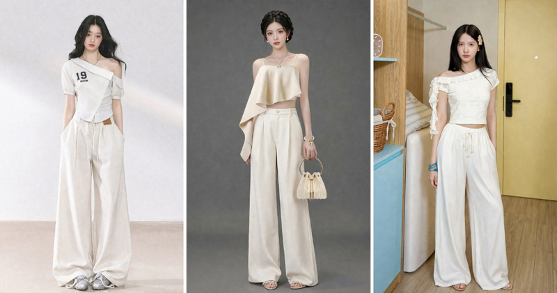 Áo croptop mix cùng quần cạp cao tạo hiệu ứng thị giác chân dài miên man.