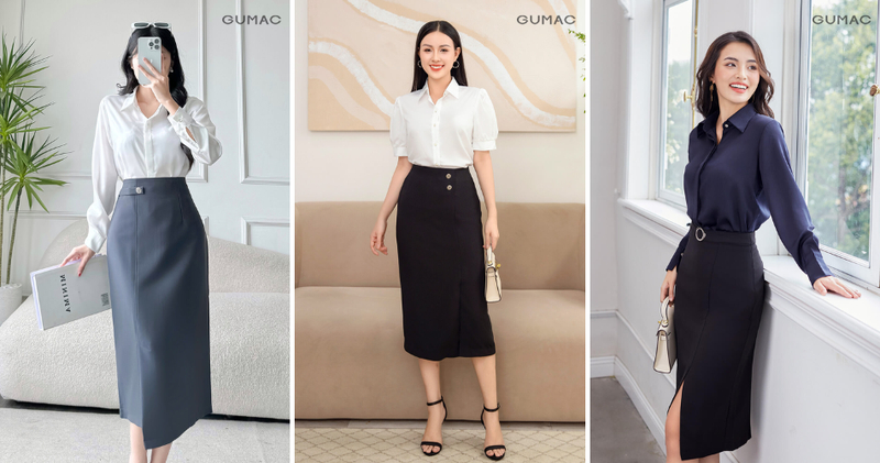 Chân váy bút chì lưng cao là lựa chọn lý tưởng giúp nàng nấm lùn trông cao ráo và chuyên nghiệp.