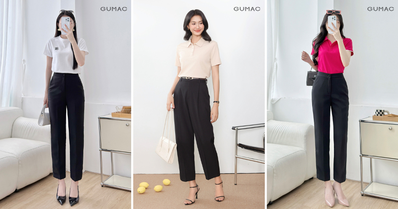 Quần tây ống đứng mặc cùng áo sơ mi.