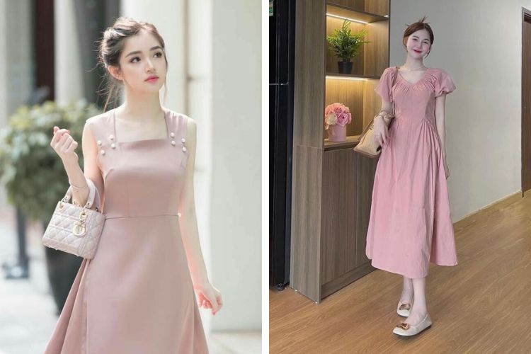 Đầm suông màu tím hồng