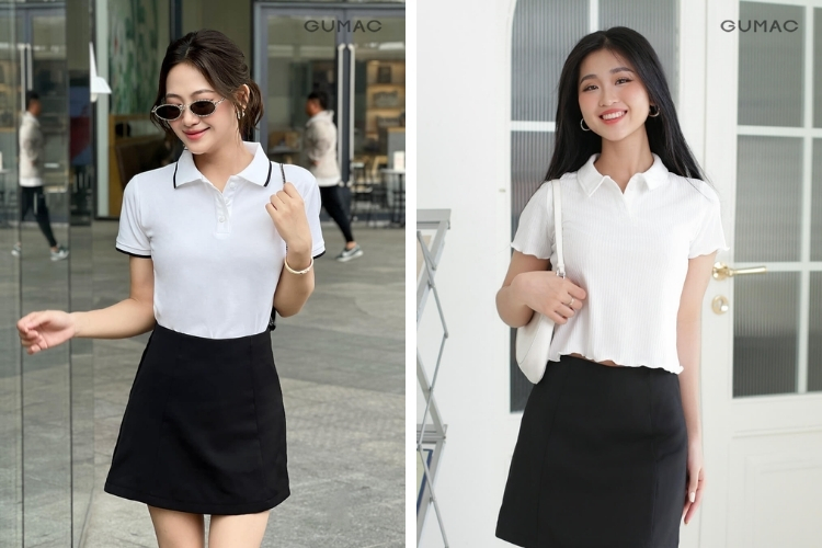  Áo polo mix cùng chân váy ngắn thời trang