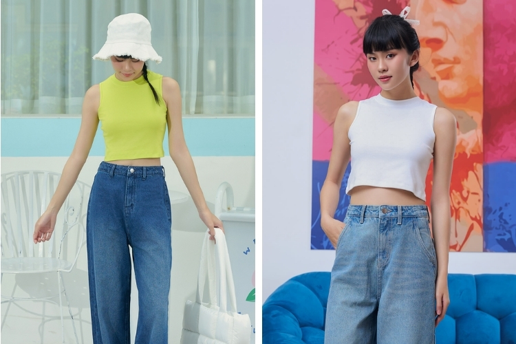 Kết hợp áo tank top và quần ống rộng