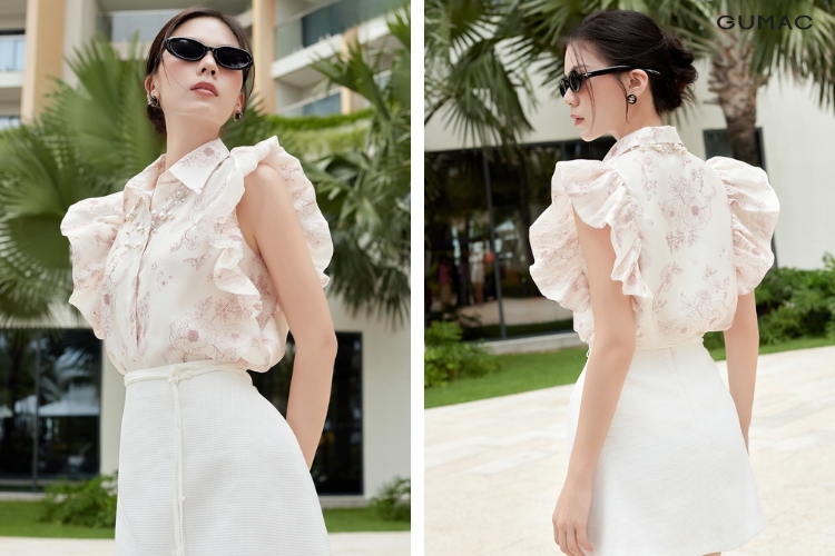 mix ao hoa tay canh tien voi vay trang