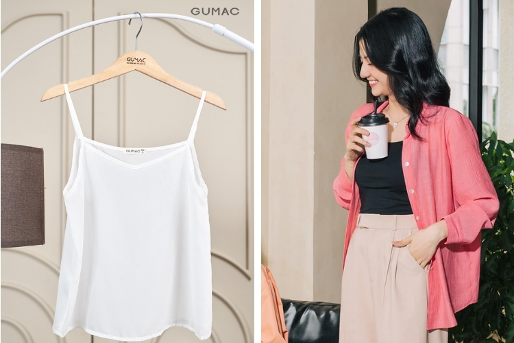 Mùa hè mặc áo hai dây và áo sơ mi oversize mát mẻ