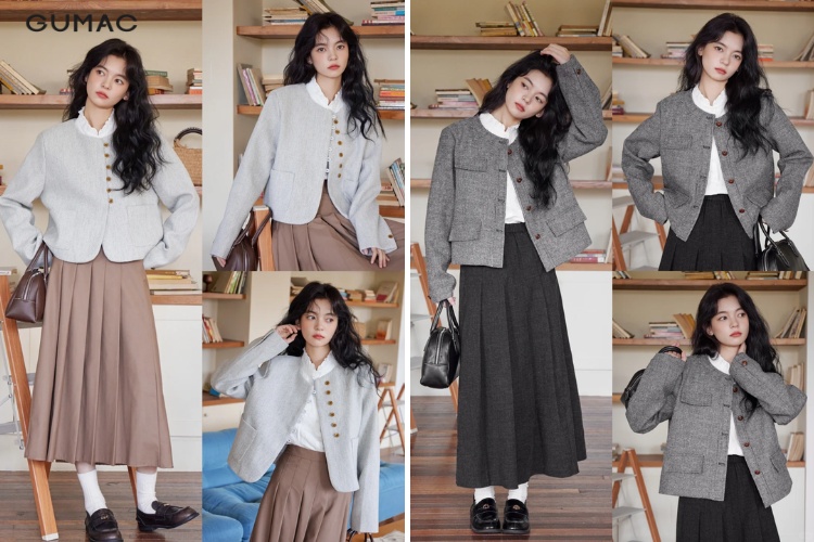 Cách phối chân váy xòe dáng dài cùng áo dạ