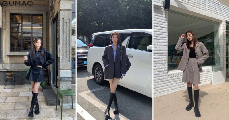 Áo blazer nữ đi boot cổ cao cá tính