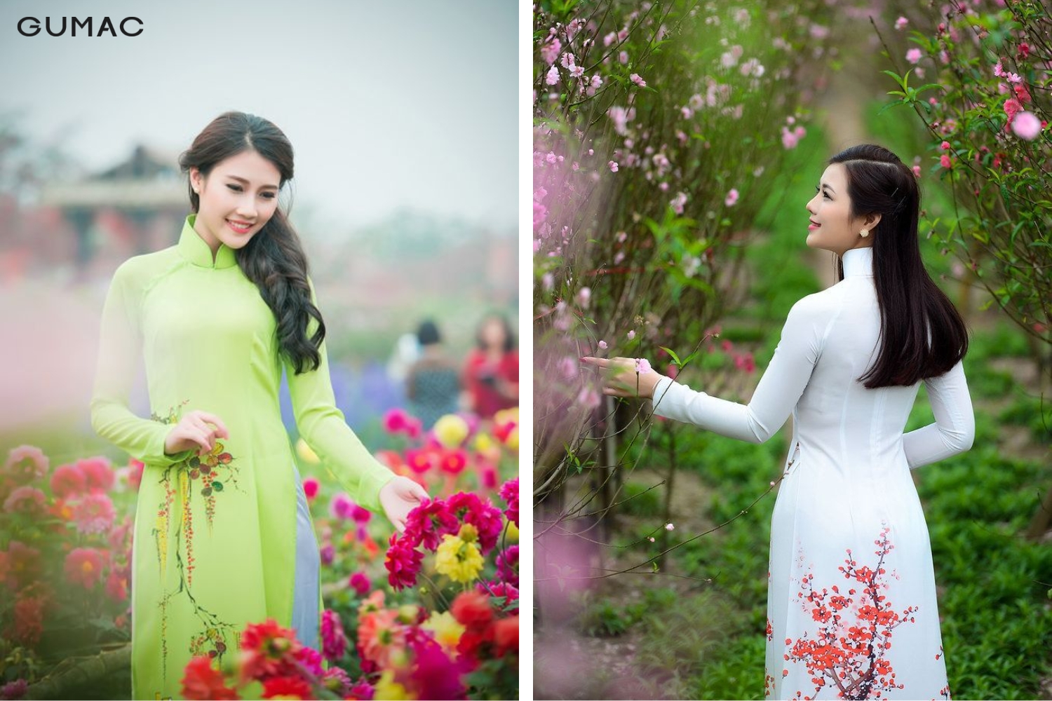 chinh dang chup anh ao dai khi ngam hoa
