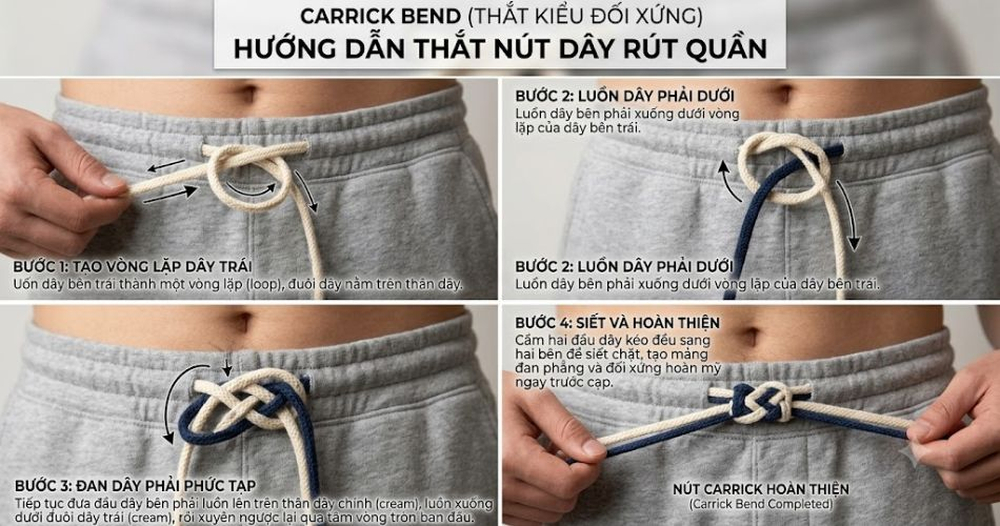 Nút thắt Carrick Bend tạo cấu trúc hình học đan xen cực kỳ cuốn hút cho cạp quần