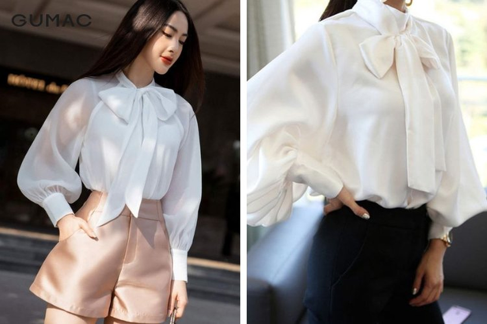 Một chiếc áo sơ mi có dây buộc cổ có thể tạo nhiều phong cách khác nhau tùy cách thắt