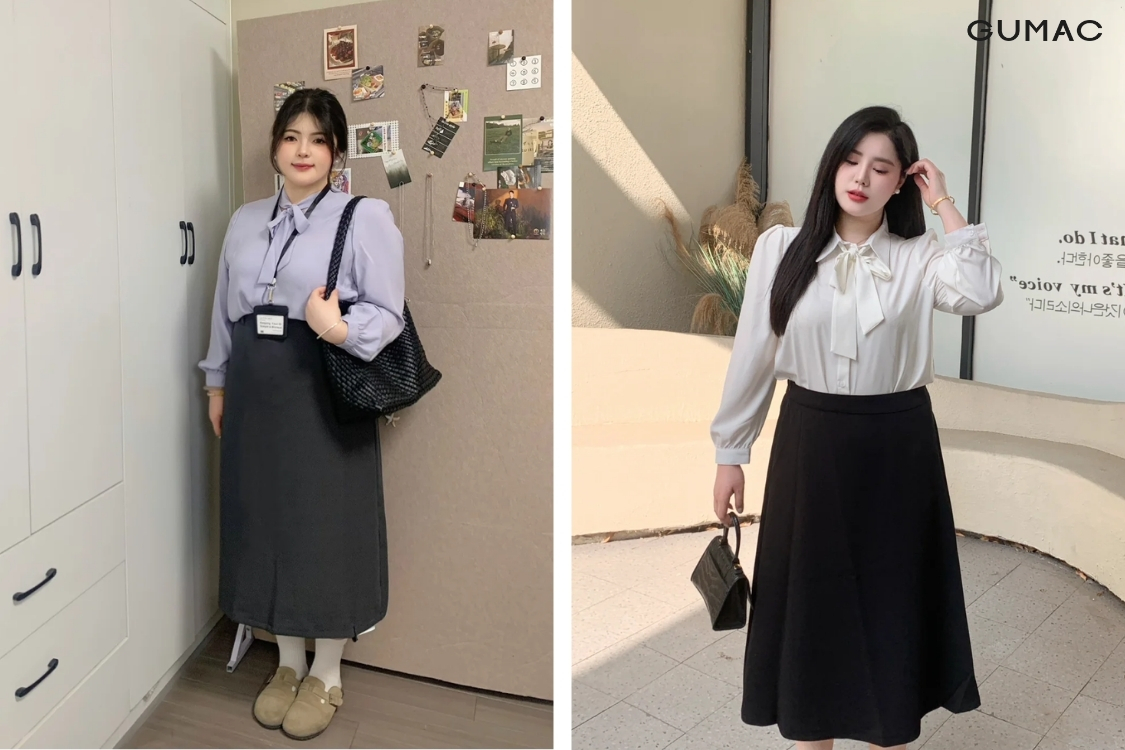 chan vay xoe cung ao lua outfit cong so che bung