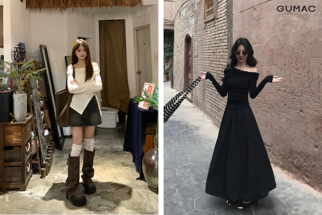 outfit chan vay chu a cung ao tre vai