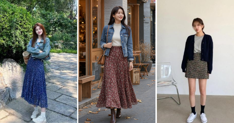 Áo khoác jeans hay len là lựa chọn hoàn hảo để phối với chân váy hoa nhí, vừa giữ ấm vừa thời thượng.