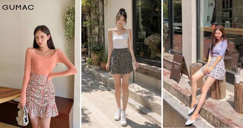 Chân váy hoa nhí dáng ngắn mix áo thun hoặc áo hai dây mang lại cảm giác mát mẻ, thoải mái, đồng thời thể hiện phong cách năng động.