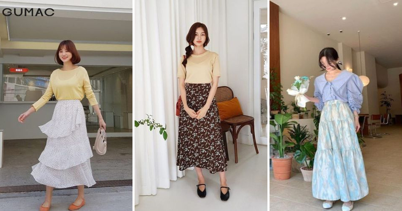 Chân váy hoa nhí đi giày búp bê nữ điệu đà mang đến vẻ ngọt ngào, nữ tính