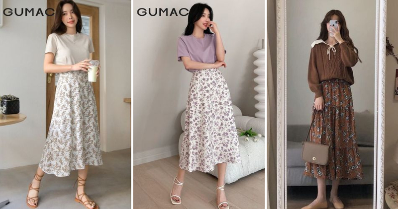 Lựa chọn chiều dài chân váy hoa nhí phù hợp dáng người.