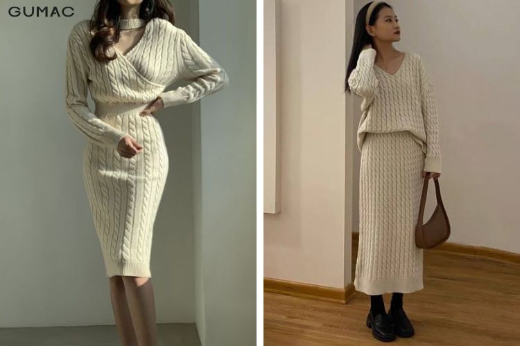 Chân váy len body mặc với áo gì đẹp