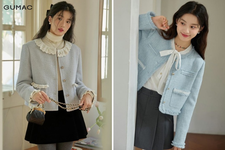 Váy xòe kết hợp cùng với áo khoác da cool ngầu