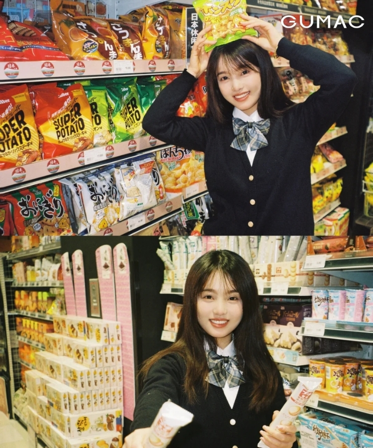 chup anh voi snack trong sieu thi