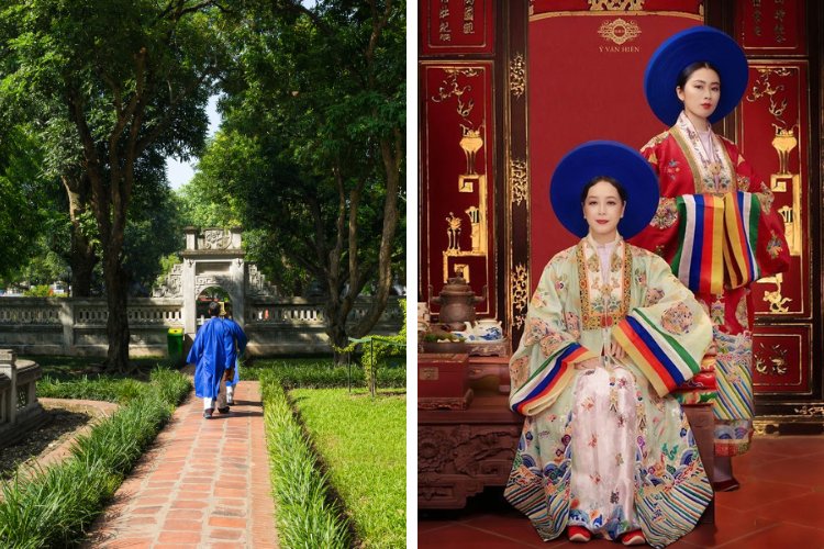 Gợi ý mặc áo Nhật Bình đi Văn Miếu