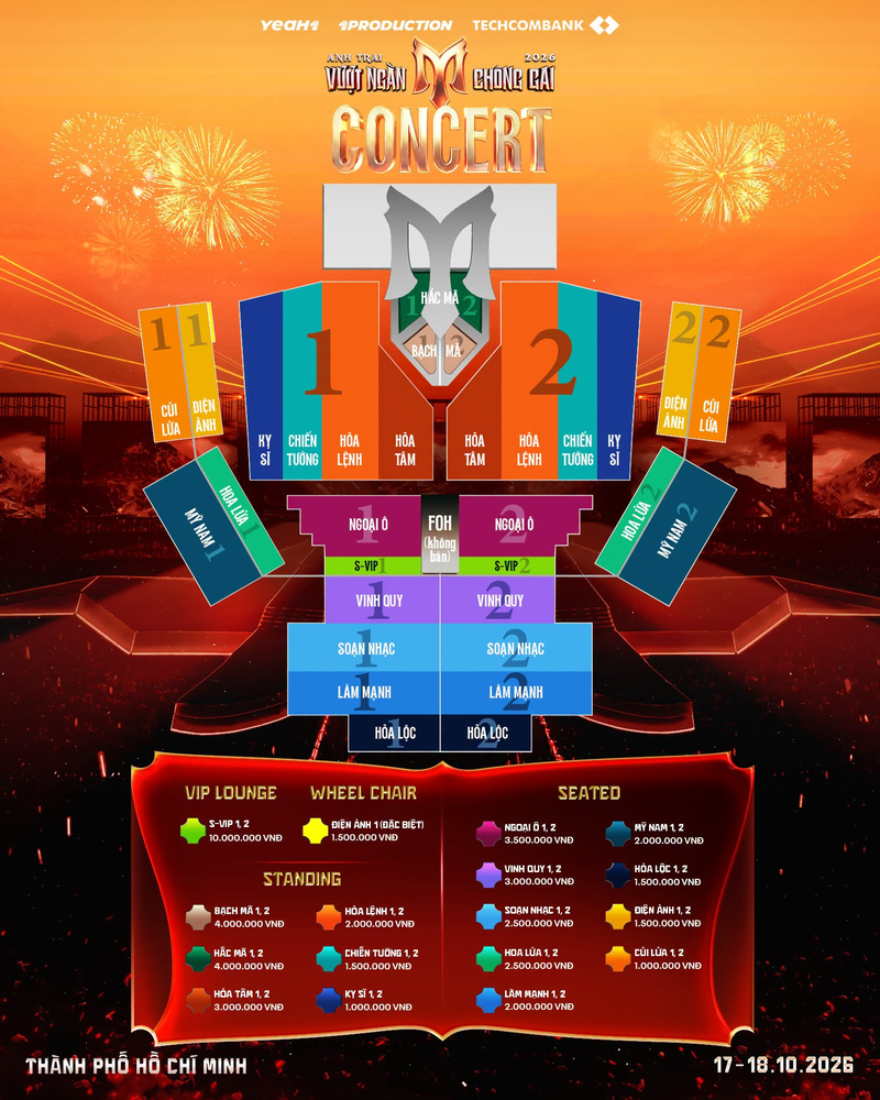 Sơ đồ chỗ ngồi chính thức của concert ATVNCG day 1 và day 2 tại TP.HCM (Nguồn: Fanpage Anh Trai Vượt Ngàn Chông Gai)