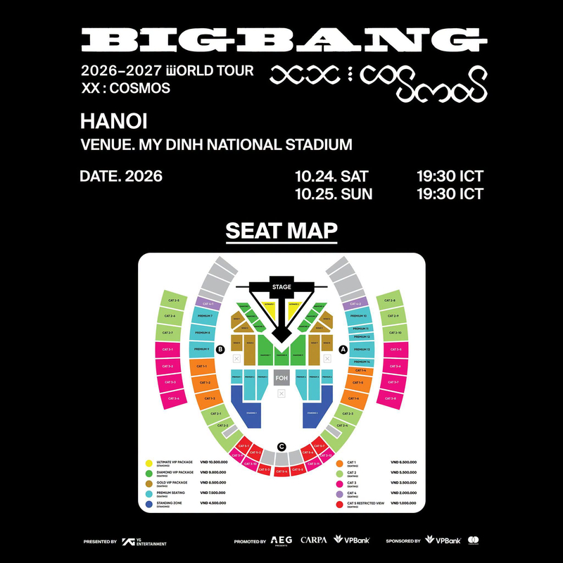 Người hâm mộ Việt Nam có thể tham khảo giá vé concert BIGBANG chặng Goyang, Hàn Quốc.