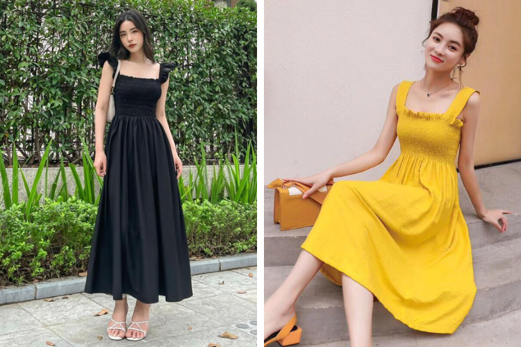 đầm 2 dây chun ngực