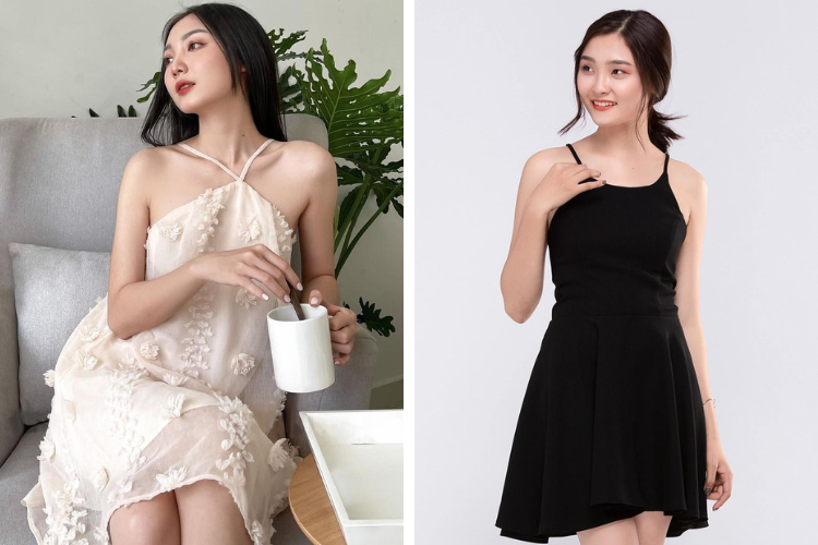 đầm 2 dây dự tiệc cổ yến