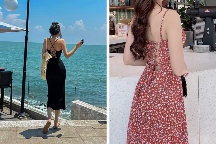 đầm 2 dây dự tiệc đan lưng