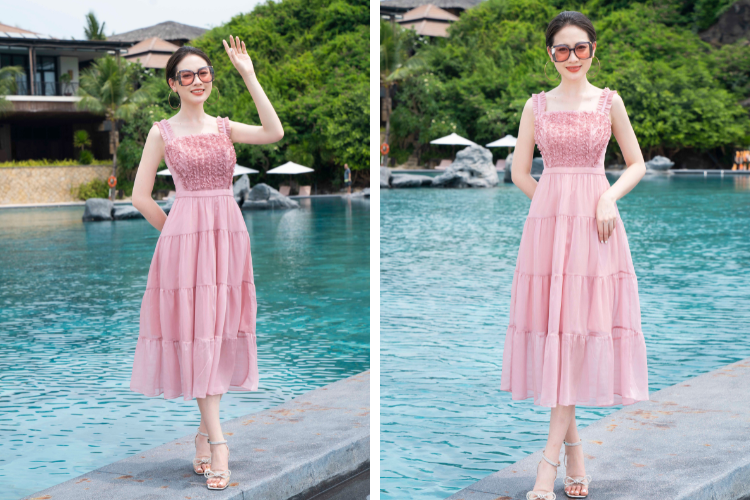 váy 2 dây nhún bèo