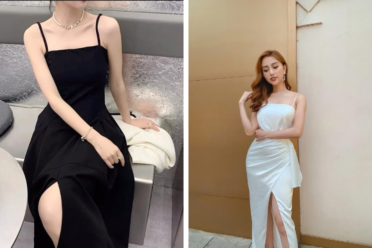 váy 2 dây xẻ tà dự tiệc