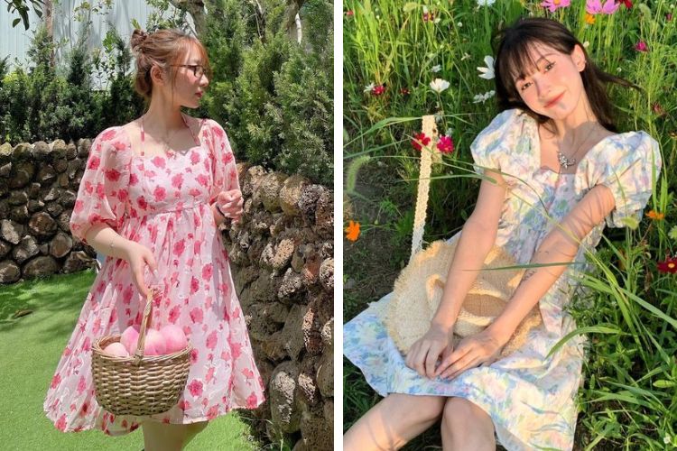 mẫu đầm baby doll hoa nhí