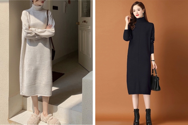 Đầm dự tiệc sang trọng dáng suông cổ lọ