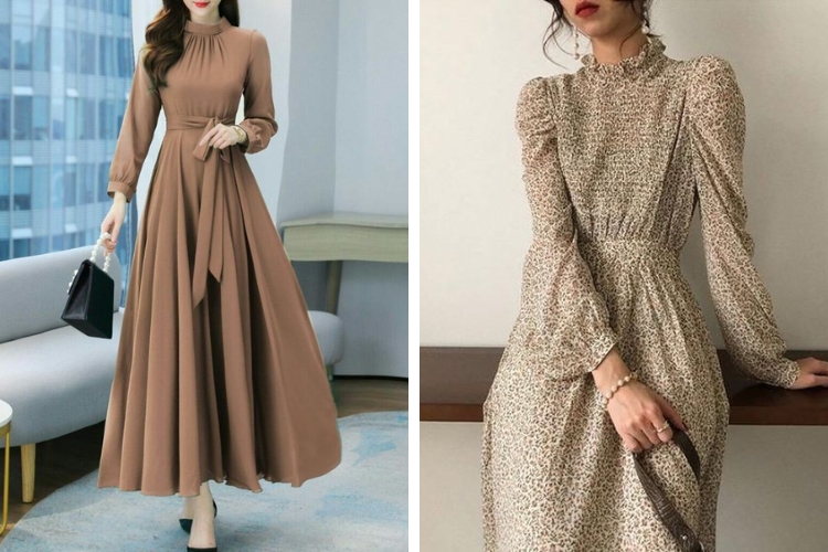 Đầm dự tiệc thanh lịch kiểu maxi cổ lọ