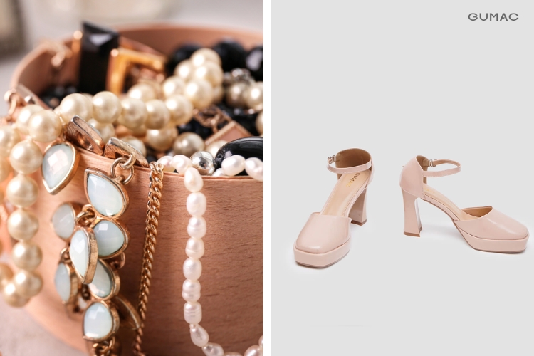 Mix phụ kiện phù hợp với đầm cổ lọ dự tiệc