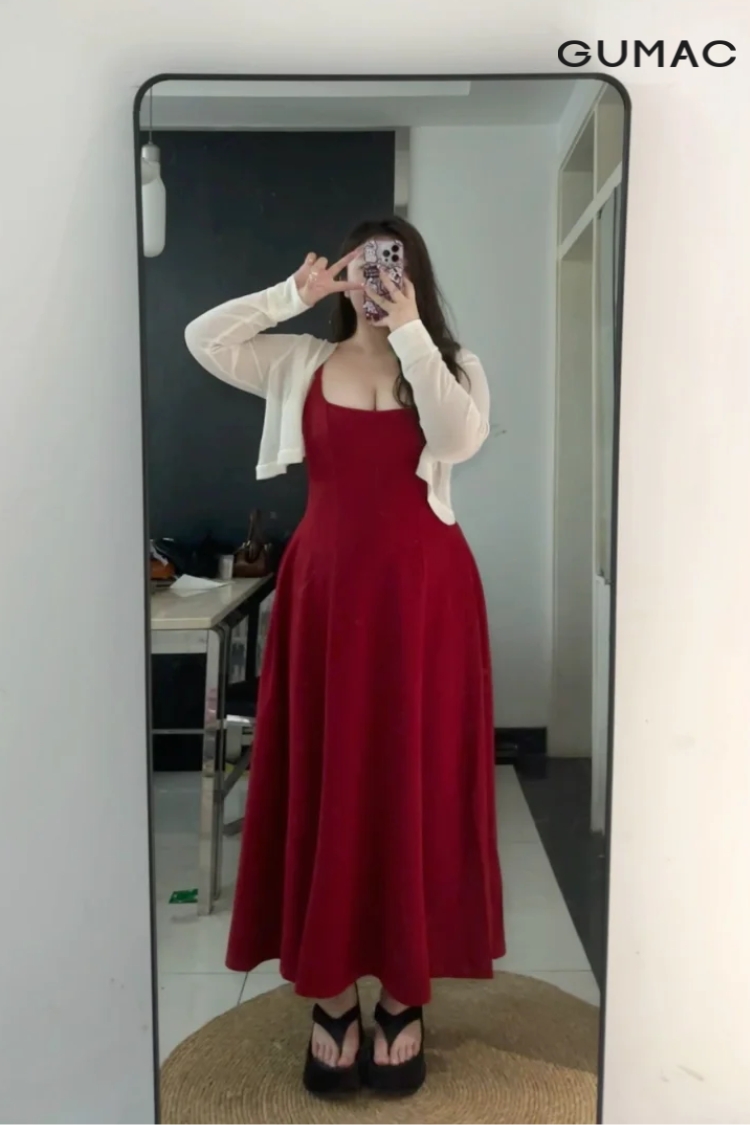 dam maxi dang dai mau do cho nang map