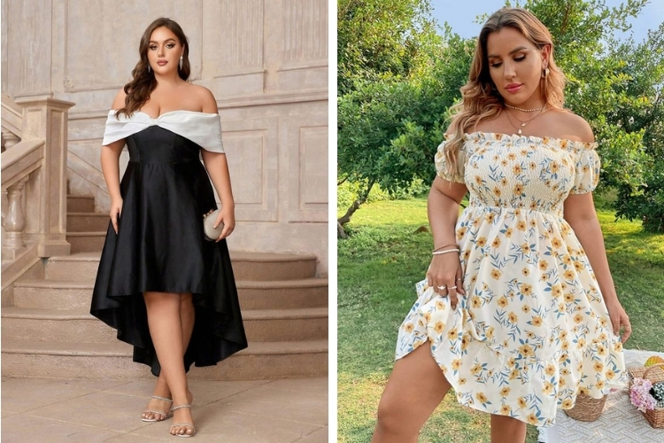 Kiểu đầm trễ vai bigsize cho nàng mũm mĩm