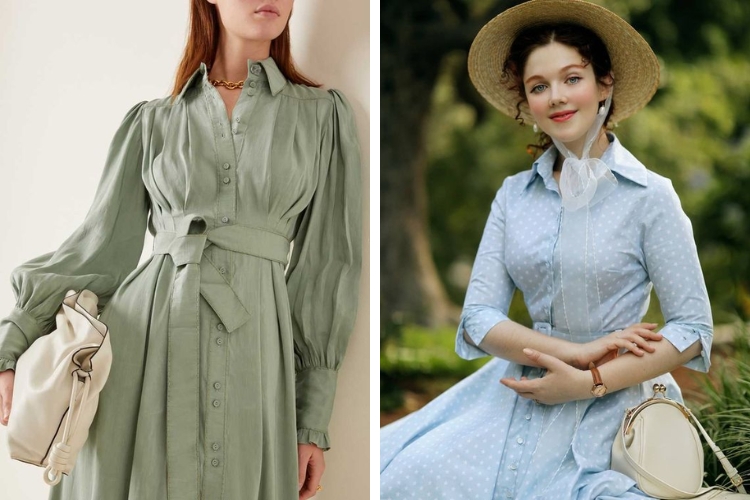 Đầm vintage thiết kế sơmi cổ điển