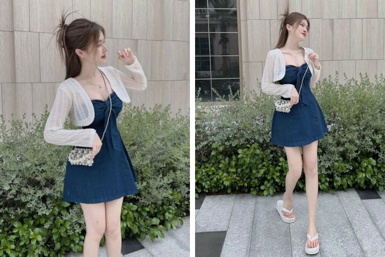 đầm xanh dương cúp ngực