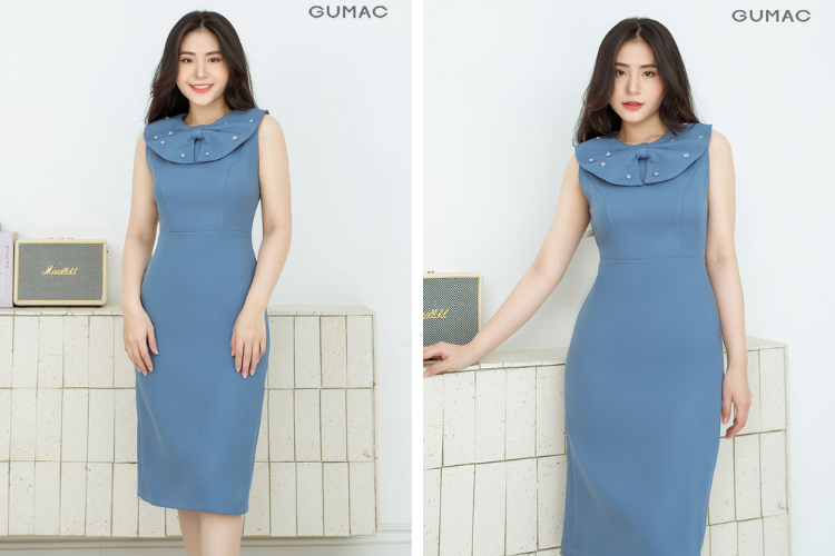 đầm sát nách xanh dương