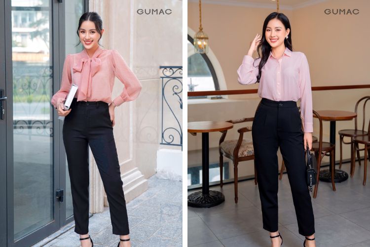 Quần tây nữ ống rộng lưng cao