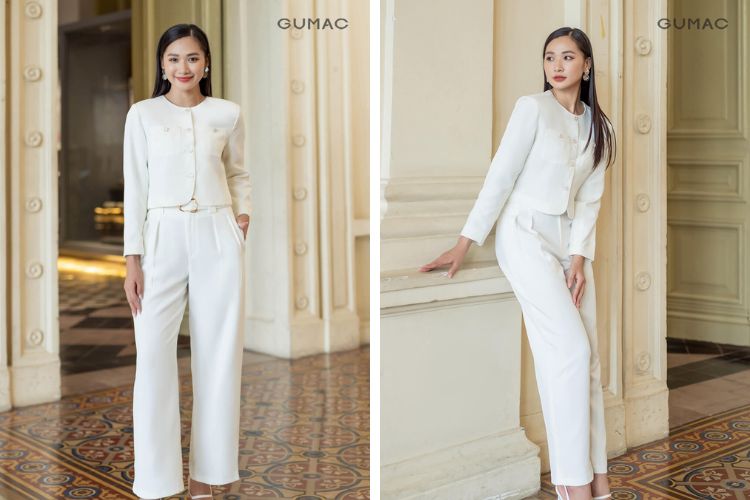 Quần tây nữ ống rộng phối áo sơ mi Quần tây nữ ống rộng phối áo sơ mi