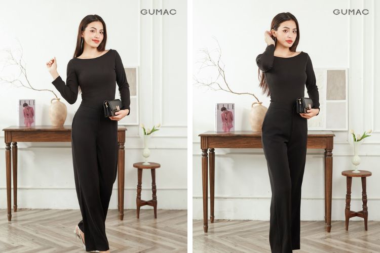 Quần tây nữ ống rộng phối áo thun Quần tây nữ ống rộng phối áo thun