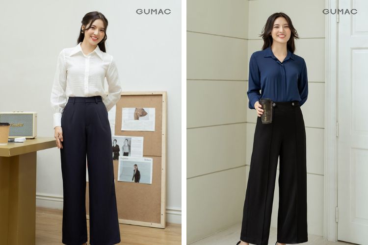 Quần tây ống rộng lưng cao Quần tây ống rộng lưng cao
