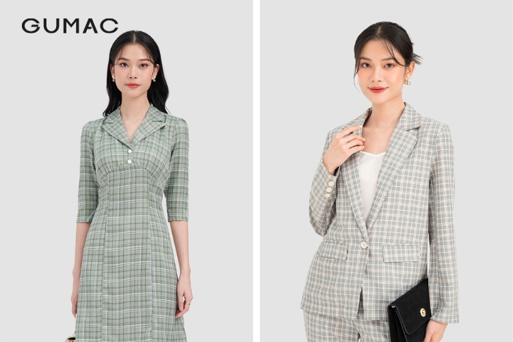 Váy đầm caro và áo khoác Blazer Váy đầm caro và áo khoác Blazer