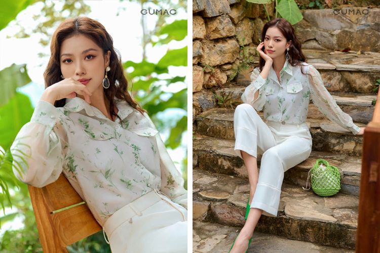 Áo sơ mi họa tiết kết hợp quần âu